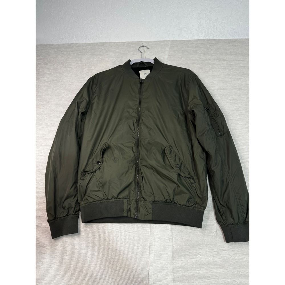HM LOGG Mens Olive Green Full Zip Bomber Flight Jacket Medium 0497637 9
